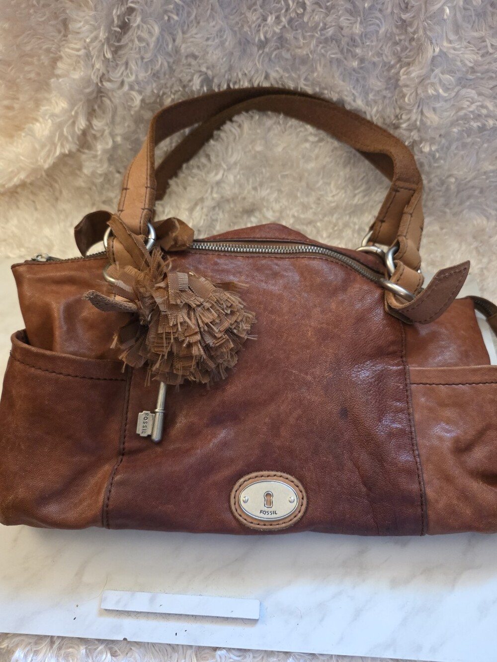 Fossil Brown Leather Satchel Handbag